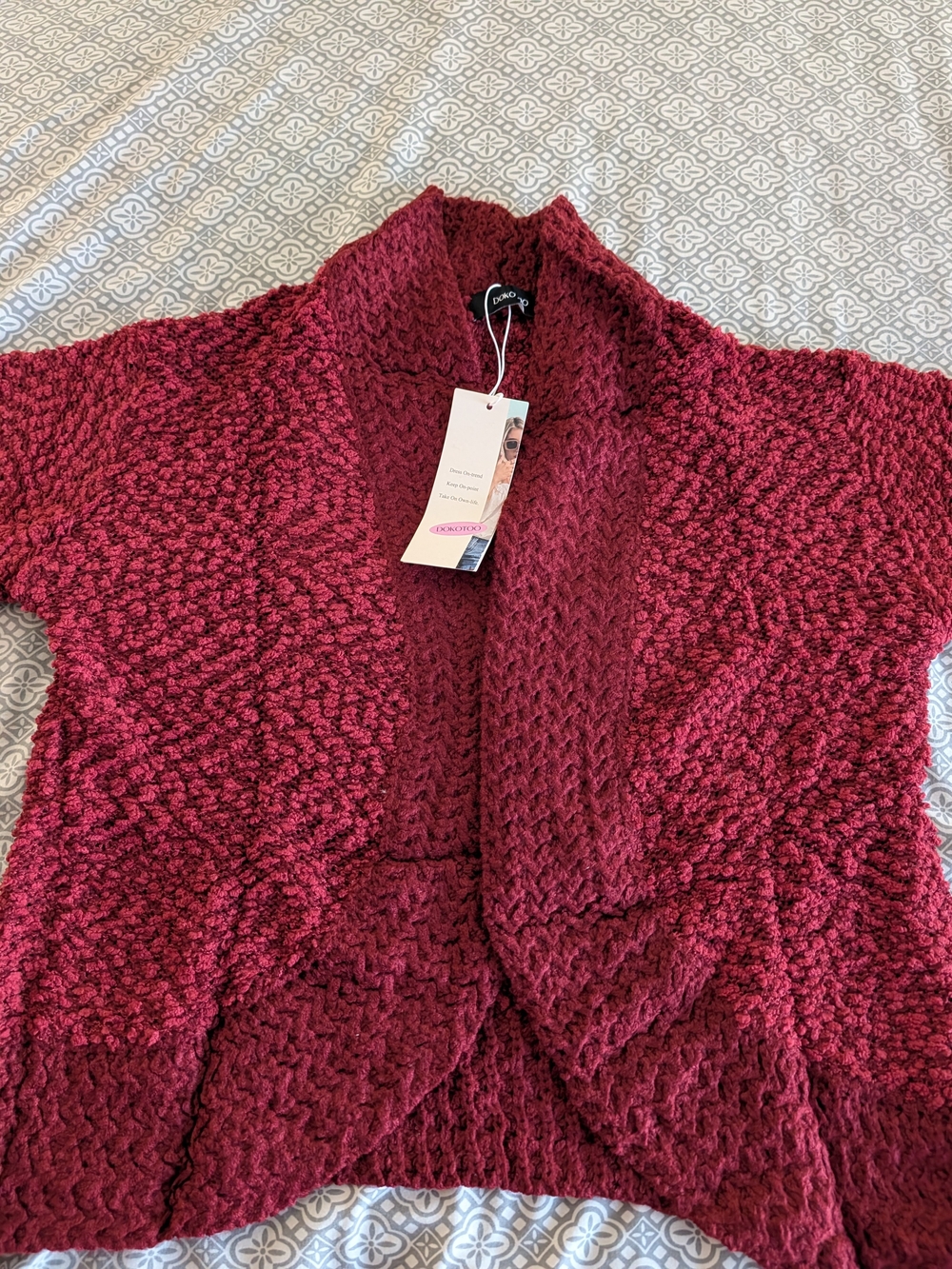 Cozy Open-Front Chunky Cardigan Sweater - Burgundy